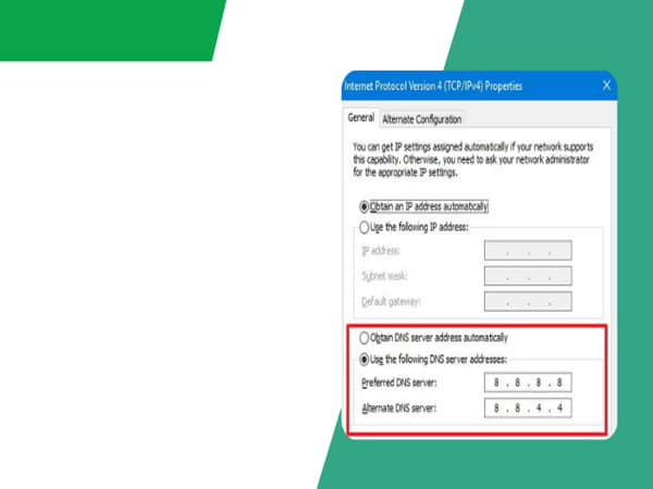 Chuyển sang dns của google (8.8.8.8, 8.8.4.4)